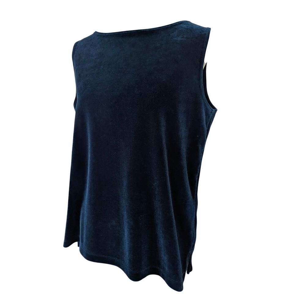 Chicos Velvet Tank Top Sleeveless Boat‎ Neck Teal Blue Shell Size 1 Medium